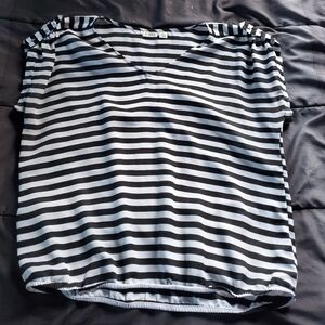 women xl black white striped sheer top